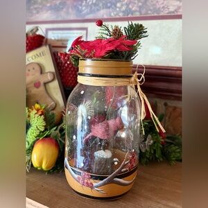 Vintage 1994 Handcrafted Holiday Mason Jar Decor with Red Cardinals